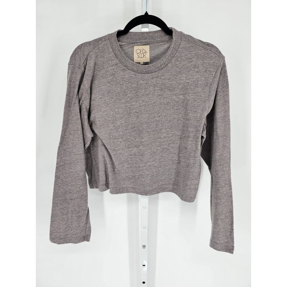 Chasor Womens Sz M Cropped Long Sleeve Crew Neck T Shirt Gray